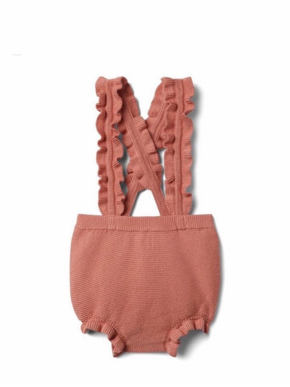 Janie and Jack Ruffled Knit Suspender Baby Romper - Dusty Rose; Size 0-3 months